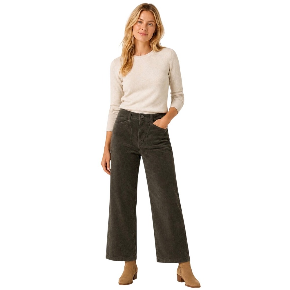 Madewell Emmett Wide-Leg Corduroy Crop Pants in Dark Olive Green Size 29